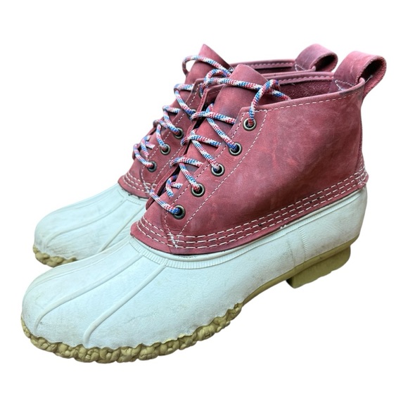 LL Bean 6” Duck Bean Boots Women's Sz 10 M Limited Edition Maroon & White - Picture 1 of 9